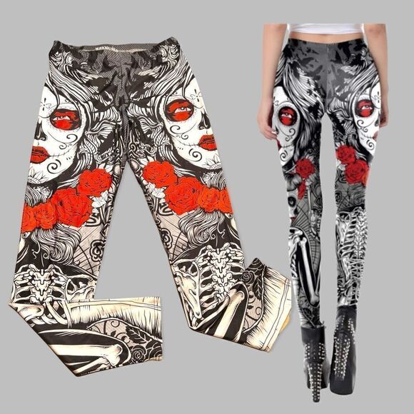 Sugar Skull Polyester Leggings XL NWOT - Picture 8 of 13
